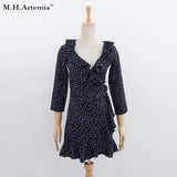 M.H.Artemis Sexy v neck ruffles Chiffon Dress Summer short women dress blogger same styles little star print dress 2017 elegant