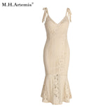 M.H.Artemis Strap flower fishtail lace dress women slim sexy Mermaid dress female 2018 party long dresses women vestidos robe