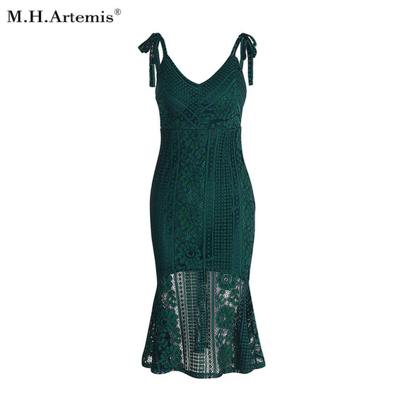 M.H.Artemis Strap flower fishtail lace dress women slim sexy Mermaid dress female 2018 party long dresses women vestidos robe