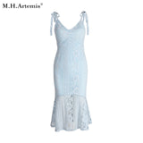 M.H.Artemis Strap flower fishtail lace dress women slim sexy Mermaid dress female 2018 party long dresses women vestidos robe